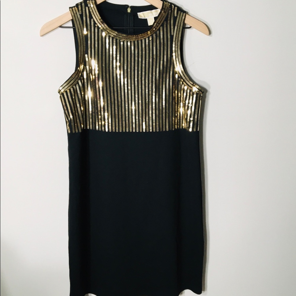 MICHAEL KORS Black Gold Sleeveless Dress Women’s Size M Cocktail Party NWT